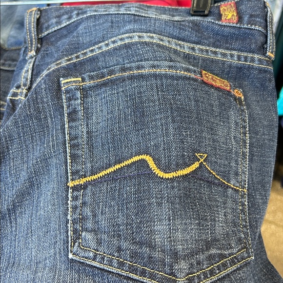 7 For All Mankind Men's Relaxed Jeans - Blue with Gold Stitching - Picture 1 of 6